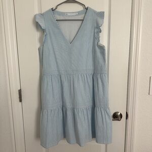 Southern Tide Women's Evelyn Seersucker Tiered Blue Dress